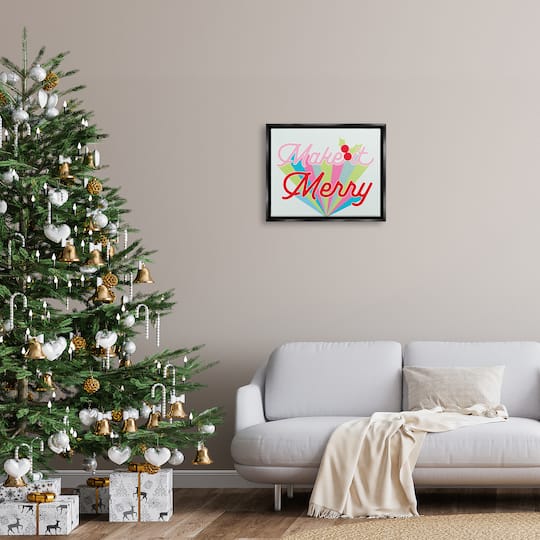Stupell Industries Make It Merry Bold Christmas Stripes Framed Floater Canvas Wall Art